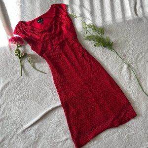Red Lace Midi Dress | Sz 8 | Scoop Neck Red Formal Dress